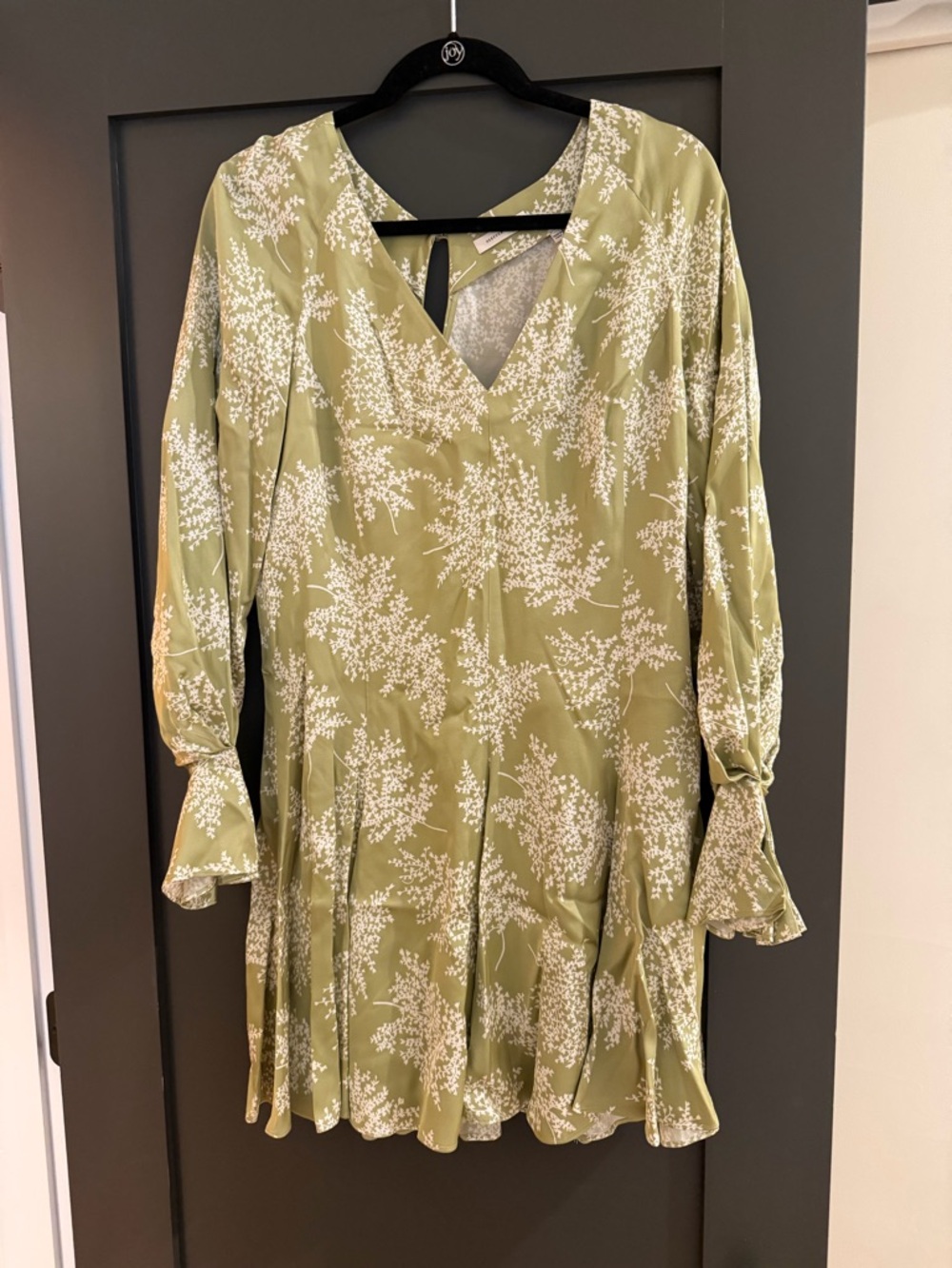 Rebecca Taylor Sage Green Floral Long-Sleeve A-Line Dress - Picture 7 of 8